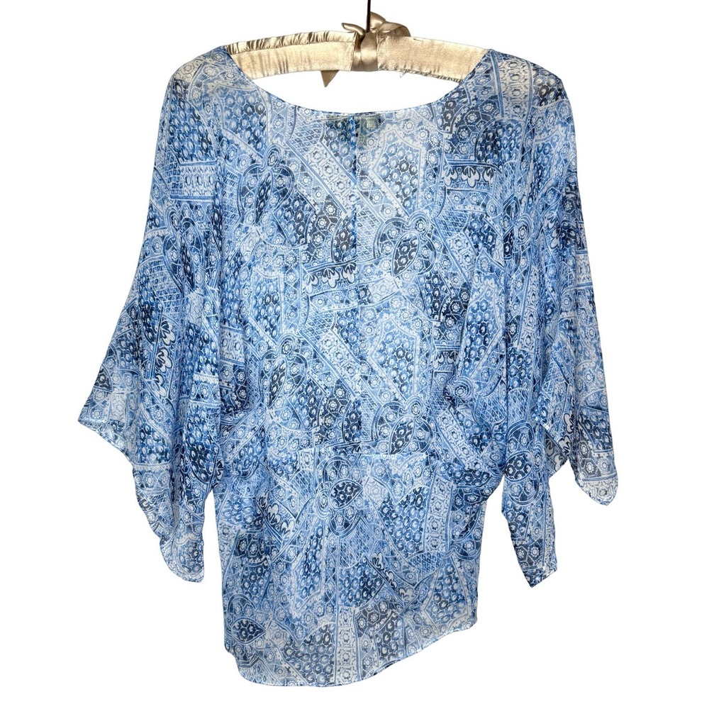 LRL Ralph Lauren Size 14 %100 Silk Sheer Chiffon Babydoll Blouse Top Swim Cover - Picture 2 of 7